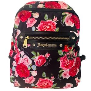 Juicy Couture Rosie Floral Backpack Black Red Pink Roses Gold Logo